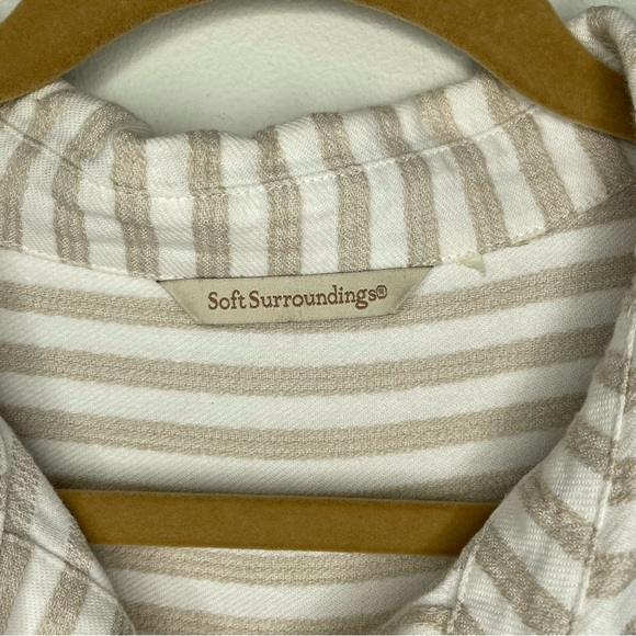 Soft Surroundings Tan & White Striped Button Down Long Sleeve Standout Tunic Top - Picture 7 of 8